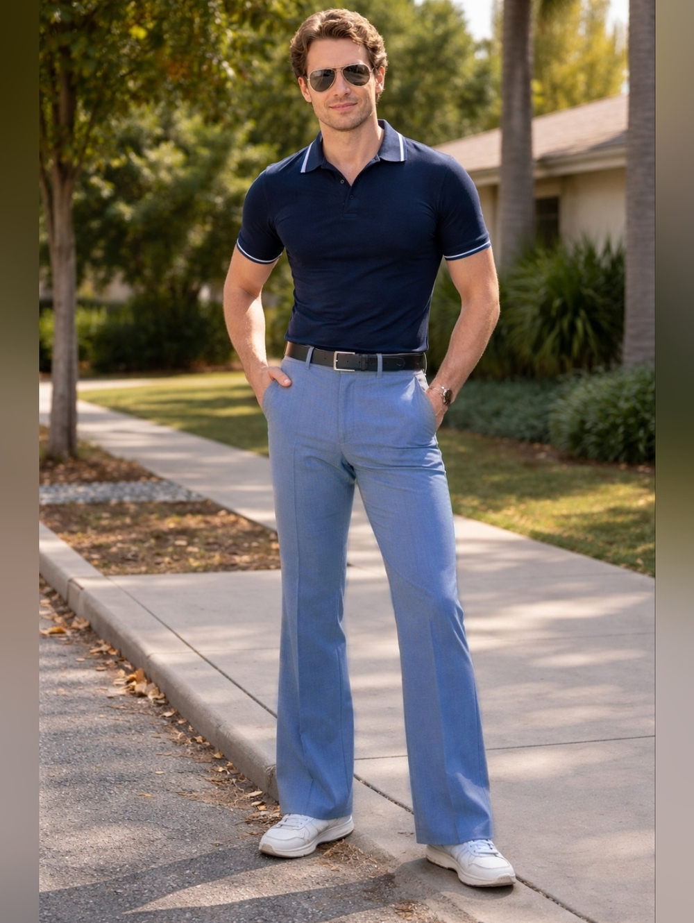 Vintage Men's Levi's 517 polyester flare pants from 1989 Blue denim color 36X32